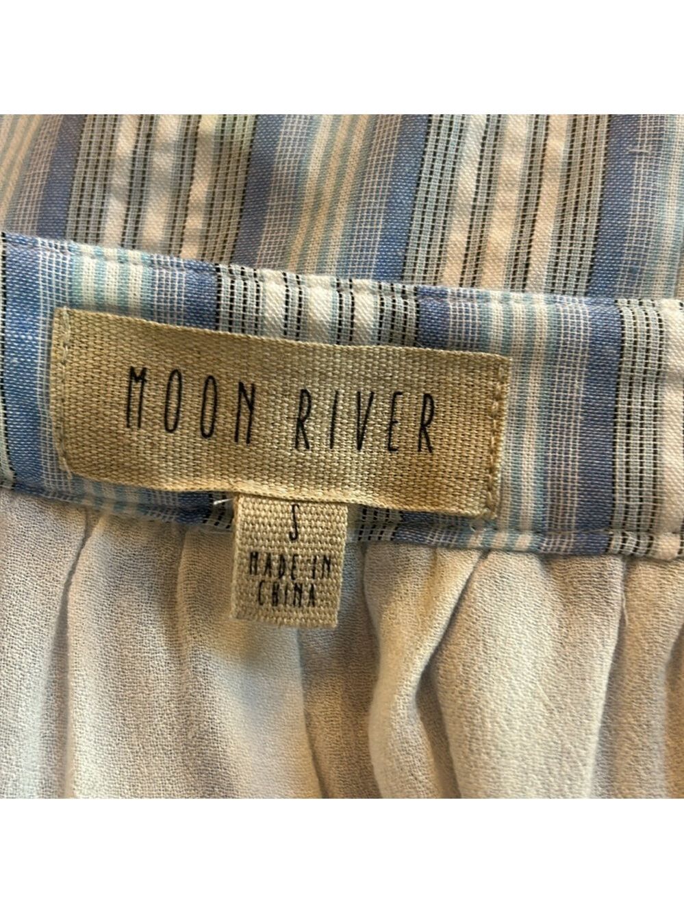 Moon River NWOT Light Blue Striped Ruffle Fringe High Low Maxi Skirt 100% cotton - Picture 8 of 12